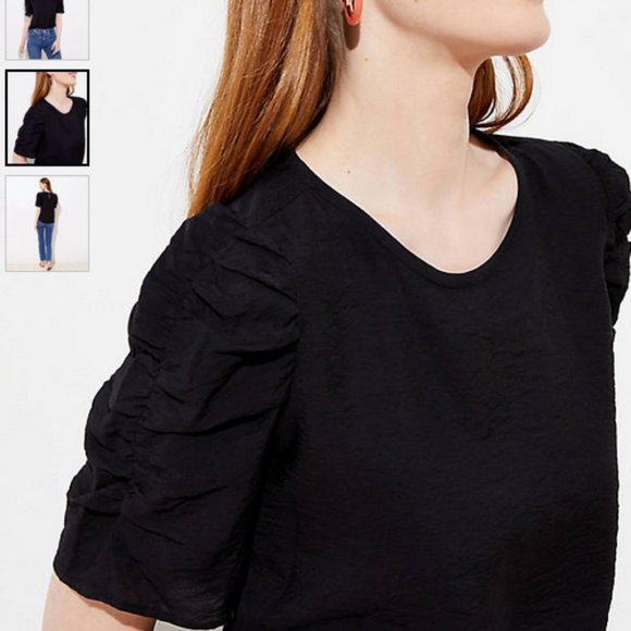 Loft Black Puff Sleeve Top NWT - Picture 2 of 3